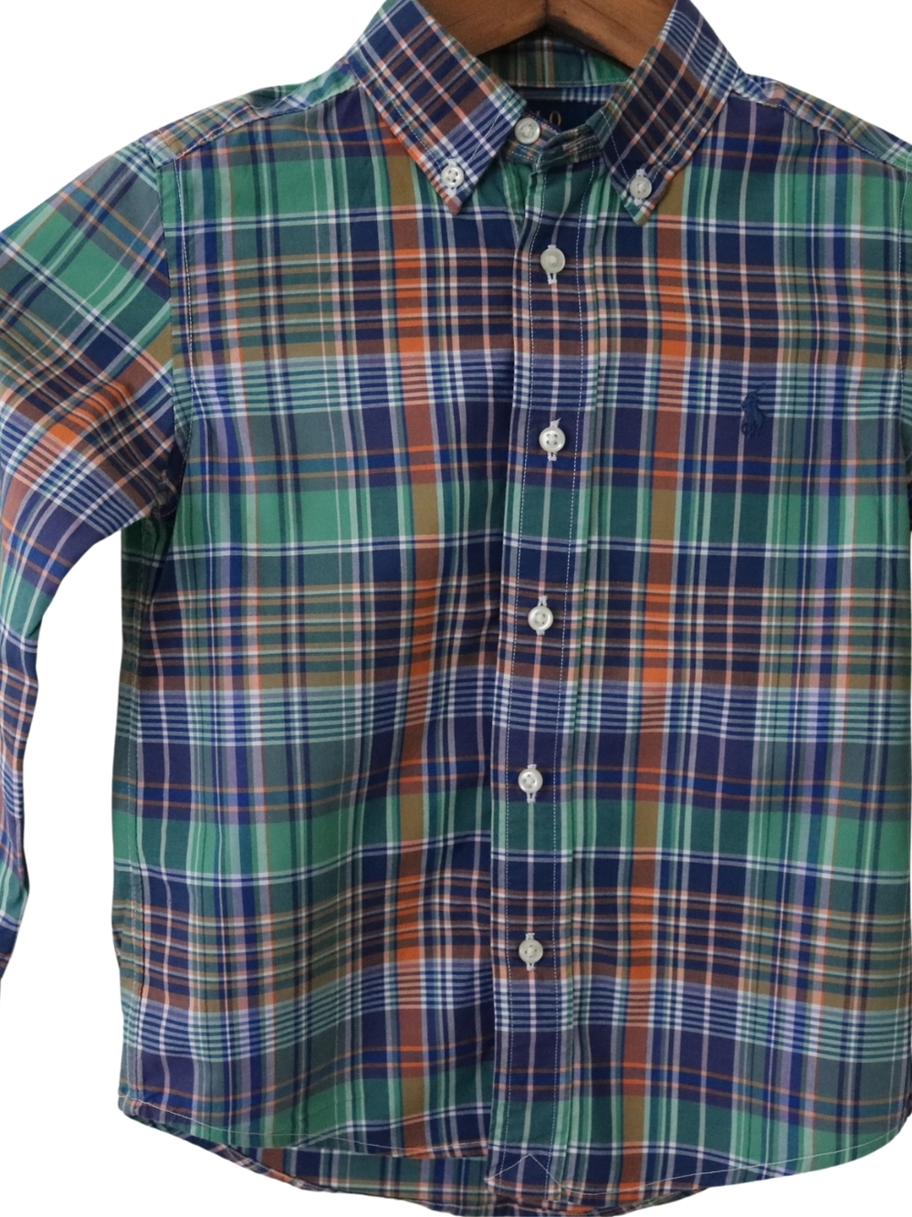 Polo by Ralph Lauren Boys' Green, Navy & Orange Plaid Button-Down Shirt